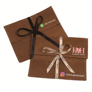 Pochette en velours avec ruban imprimé logo personnalisé, sac à main, vêtements, luxe, coton noir, écologique, durable, emballage cadeau pour cheveux - Product Image 1