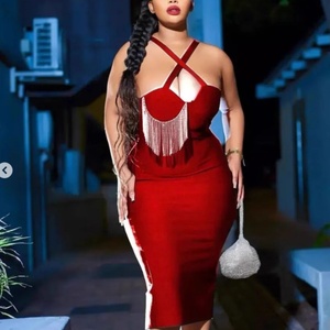 Nuevo Vestido de Fiesta Bodycon de Moda Africana para Verano, sin Tirantes, de Seda Láctea y Gasa, con Falda y Borlas Colgantes, Estampado Antiestático - Product Image 4