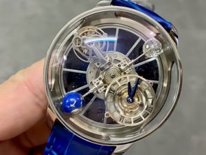 Montre mécanique entièrement automatique haut de gamme avec mouvement tourbillon à double axe et bracelet bleu - Product Image 2