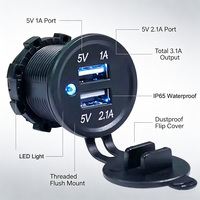Prise USB encastrable pour camion 3.1A avec LED bleue et couvercle étanche unique 12V 24V pour semi-remorque, autocar, flotte, cabine de couchage