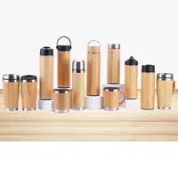 Tampa de bambu eco-friendly para garrafas, tampas de bambu de aço inoxidável à vácuo com logotipo personalizado, 450ml