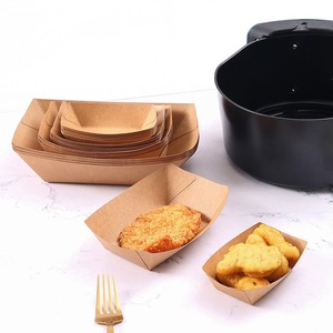 Kraft Paper Boat Boxes Disposable Food Containers Rectangle Shape For Fries Fried Chicken Snack Takeout Biodegradable - Product Image 1