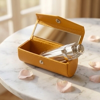 Sac de rangement cosmétique portable en cuir de luxe pour femme, personnalisable, avec miroir et étui à rouge à lèvres