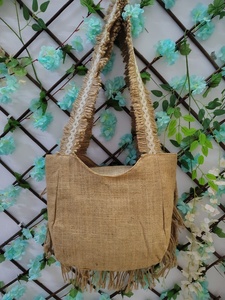 Sac fourre-tout bohème en jute avec broderie, motif géométrique, bandoulière à franges, sac à main décontracté pour femme, usage quotidien, fait main, tendance - Product Image 4