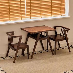 Solid Wood Balcony <b>Table</b> And Chair Set 3 Piece Midcentury Modern Space Saving For Home Tea Drinking Small Apartments - Product Image 1