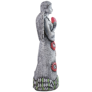 Estatua <span class=keywords><strong>de</strong></span> ángel con energía solar con corona <span class=keywords><strong>de</strong></span> flores y luz <span class=keywords><strong>de</strong></span> corazón, Ángel <span class=keywords><strong>de</strong></span> resina que sostiene <span class=keywords><strong>un</strong></span> corazón iluminado para patio o patio - Product Image 3