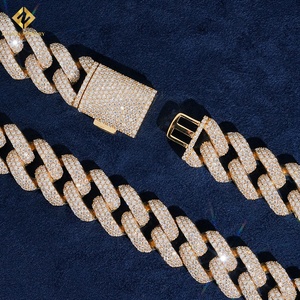 S925 Silver Rose Gold VVS Baguette Moissanite Cuban Link <b>Chain</b> 15mm <b>Iced</b> <b>Out</b> Hip Hop Necklace 3 Row Baguette & Round Cut Jewelry - Product Image 2