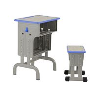Ensemble de bureau et tabouret d'école moderne réglable avec rangement à 2 niveaux, table d'étude bleue, cadre métallique, mobilier de classe ergonomique