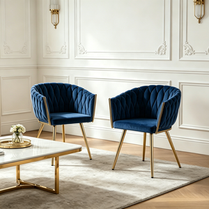Sillón de Terciopelo Tejido a Mano de Alta Gama con Patas de Metal Dorado para Sala de Estar, Hogar o Apartamento - Product Image 4