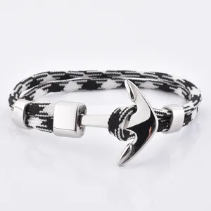 Precios de fábrica personalizado Vintage náutico paracaídas cuerda de nailon encanto accesorio hombre ancla pulsera de Metal - Product Image 1
