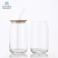 Ensemble de 4 gobelets en verre avec couvercles en bambou et pailles en verre |   Gobelets réutilisables pour café glacé et boissons froides