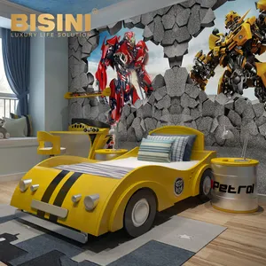 Hot Koop Bumblebee Auto Kids Bed Met Nachtkastje, Aangepaste Stijlvolle Cartoon De Transformator Kinderen Slaapkamer Set