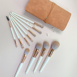 Juego de 11 brochas de maquillaje de pelo sintético con mango de madera, brocha de abanico, logotipo personalizado, brochas para rostro y ojos, venta al por mayor - Product Image 2