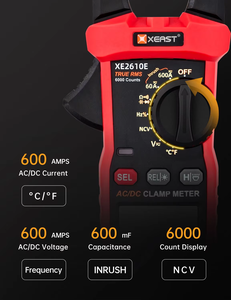 Multímetro Digital de Garra XEAST XE-2610E True RMS AC/DC com Medição de Tensão de Início, NCV, Temperatura e Capacitância, Suporte OEM Personalizado e Teste de Continuidade - Product Image 3