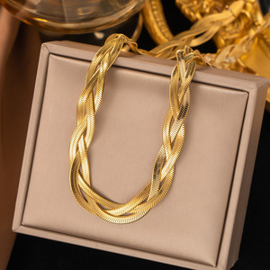 Mujeres capas serpiente cadena collar pulsera joyería conjunto 18K chapado en oro Acero inoxidable giros cadena Kit - Product Image 1