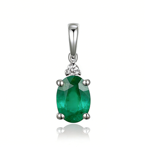 Colgante de compromiso clásico personalizado chapado en oro de 14K con diamante CVD cultivado en laboratorio IGI/HPHT, esmeralda de corte ovalado de 2.7mm con engaste de garra, ideal para regalo. - Product Image 1