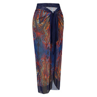 Falda pareo de playa estampada para mujer, falda larga de playa, conjunto de sarong, protección solar, 1 pieza con logo frontal