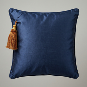 Tassel Decorative Pillow Accent Orange Gold Satin Blue Cushion Trim - Product Image 1