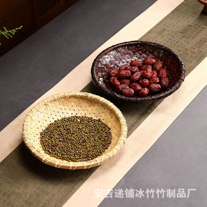 Bandeja de té tejida de bambú, posavasos de bambú, tapete retro aislante del calor, accesorios para el juego del té, tapete para tetera de arcilla púrpura, tetera plateada - Product Image 4
