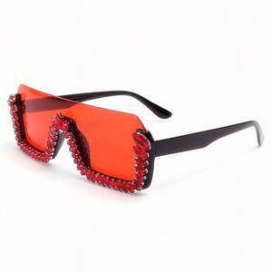 Lunettes de soleil tendance 2020, protection UV400, grandes lunettes carrées demi-cerclées, avec strass, verres monobloc, pour femmes - Product Image 1