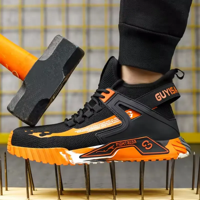 Chaussures de sécurité de sport à tige en cuir microfibre durable pour hommes avec bout en acier botte de travail en plein air