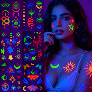 Autocollants corporels phosphorescents, série Boho <span class=keywords><strong>Soleil</strong></span> <span class=keywords><strong>Lune</strong></span> Serpent Œil Maléfique, tatouages temporaires lumineux pour adultes - Product Image 1