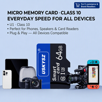 Carte mémoire Micro SD 64 Go, classe A1, haute vitesse, pour smartphone, tablette Android, extension de stockage