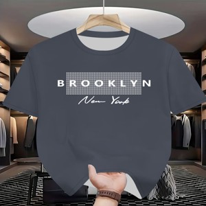 T-shirt décontracté d'été pour homme à col rond, motif lettres <span class=keywords><strong>Brooklyn</strong></span> pour New York, manches courtes, en tissu tricoté - Product Image 3
