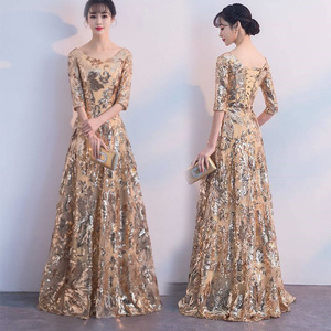 Nuovi Abiti da Sera Lunghi Dorati per Donna, Modello Elegante per Cerimonie e Feste Annuali - Product Image 2