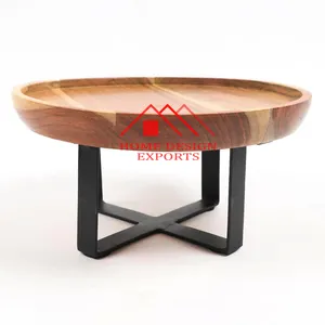 Acacia Wood Natural Brown Cake Stands with Iron Stands for Office and Hotels and Restaurant Party Decor