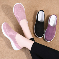 XRH En gros : Chaussons en maille tricotée, Chaussures plates style marche roses, Chaussures décontractées à enfiler violettes, avec logo personnalisé, pour femmes et mères
