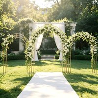 Arche de mariage élégante et luxueuse en fer doré électroplaqué, détachable, incurvée, support de toile de fond, conception modulaire, durable, pour événements et photographie