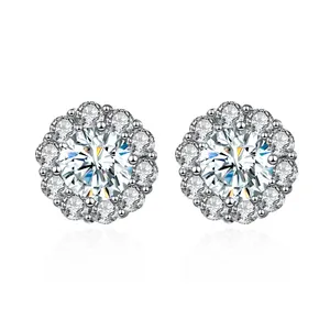 Luxury 925 Sterling Siver 5A Zircon Diamond Round Shape Cut Stud Women Stud Earring For Wedding Jewelry