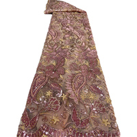Tissu en dentelle africaine brodée de paillettes découpées au laser, 100% polyester élastique pour robe de soirée