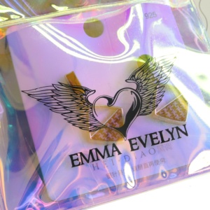 Small Pvc Holographic Shinny Laser Plastic Envelope Pouch with Metal Button for Jewelry Earring <b>Ring</b> Necklace Packaging Bag - Product Image 3