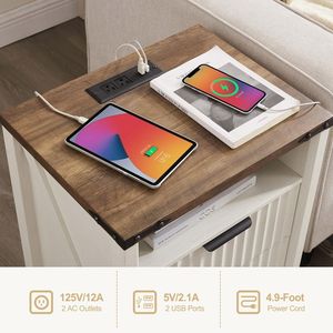 <span class=keywords><strong>Table</strong></span> de chevet moderne blanche avec station de recharge, <span class=keywords><strong>table</strong></span> de chevet cannelée de 20 pouces pour chambre à coucher avec 2 tiroirs, <span class=keywords><strong>table</strong></span> d'appoint en MDF - Product Image 5