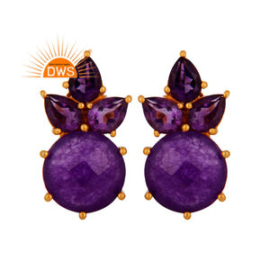 Boucles d'oreilles en améthyste et Aventurine pour femme, améthyste naturelle, pierre précieuse, plaqué or jaune argent 18k, possibilité de vente en gros - Product Image 1