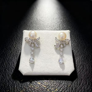 22686 DIY Pearl Accessories S925 Silver Earnail Empty <b>Stand</b> Gold & Silver Jewelry <b>Earrings</b> with 8-10mm Round Diamond <b>Earrings</b> - Product Image 3