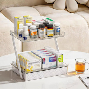 Étagère de rangement à 2 niveaux en acrylique transparent de qualité supérieure, cadre métallique moderne et motif <span class=keywords><strong>diamant</strong></span>, pour sublimer la décoration de la salle de bain et de la coiffeuse - Product Image 2