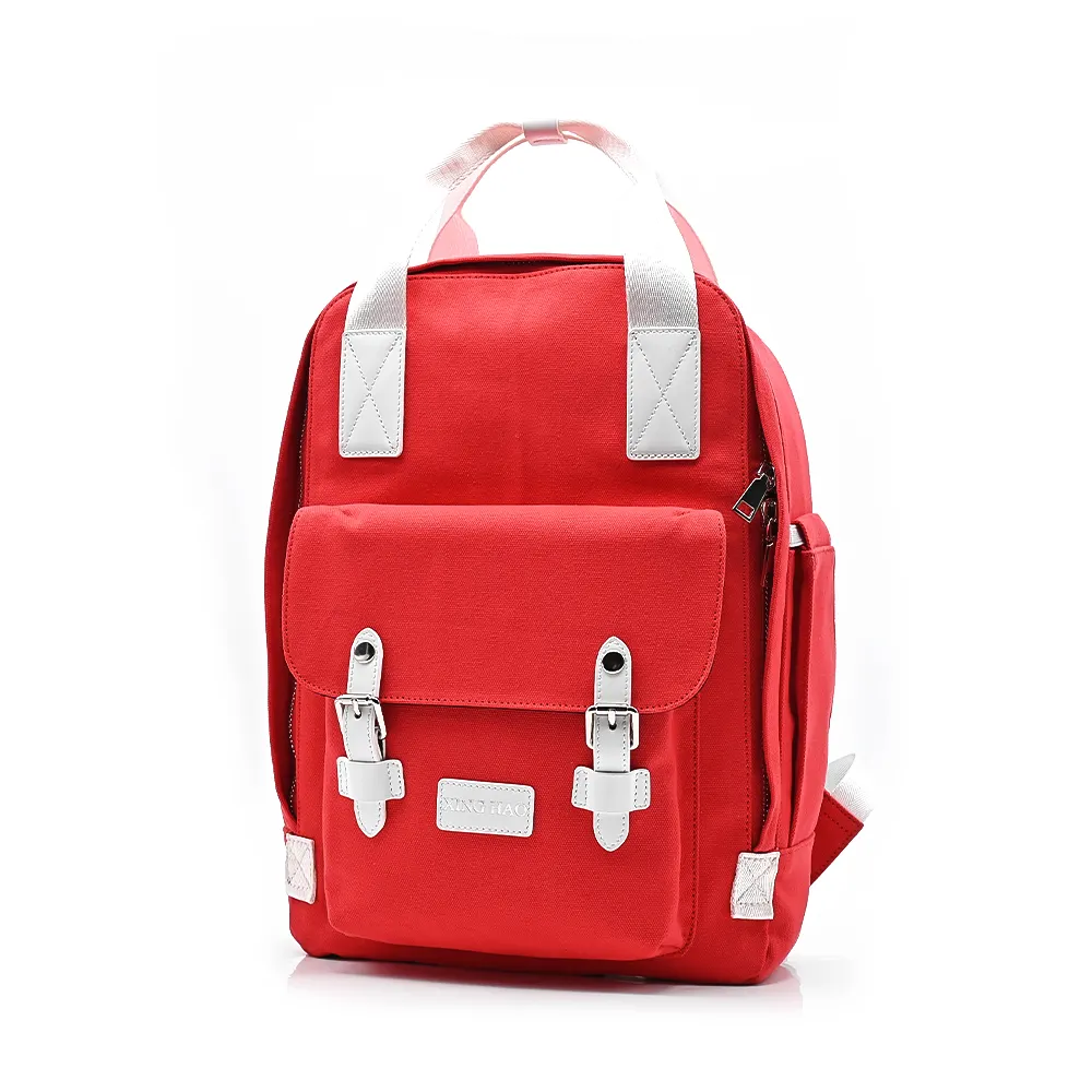 Luxury Custom Top Quality Women Girls Ladies Outdoor Big Capacity Red Waxed Canvas Custom Backpacks with Logo