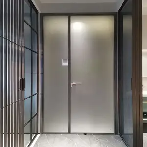 酒店项目现代双磨砂玻璃室内浴室门黑白窄框铝平开门