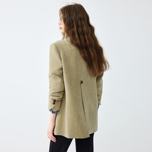 Women Velvet Blazer Solid Color Coffee Yellow Black Polyester Long Sleeve Autumn Winter 2025 Style - Product Image 3
