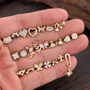 10 pièces/ensemble 20G or fantaisie forme boucle d'oreille hypoallergénique Piercing avec 3MM vis sur boule support pendantes Cartilage hélice bijoux - Product Image 1