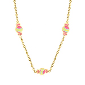 Stainless Steel Jewelry 18K Gold Plated Enamel <b>Candy</b> Pendant <b>Necklace</b> Colorful Striped Lollipop Chain <b>Necklace</b> for Women Girls - Product Image 1