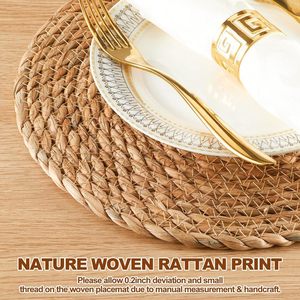 Napperons en jacinthe d'eau naturelle et rotin tressé, style bohème et rustique, 12 et 13 pouces, pour la salle à manger - Product Image 2
