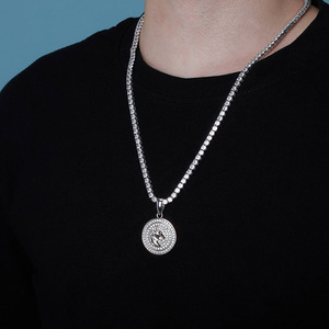18k Gold Plated Hip Hop Jewelry Women Men Iced Out <strong>Coin</strong> Shape 12 Horoscope Constellations Pendant <strong>Necklace</strong> Zodiac Sign <strong>Necklace</strong> - Product Image 2