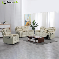 Juego de Sofás Reclinables de Cuero CY con Funciones de Masaje y Extensibles, Tomacorriente, Personalizable, Tres Asientos para Sala de Estar