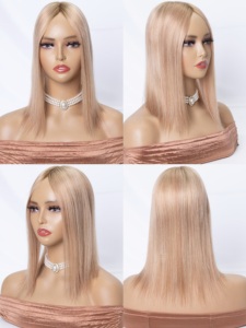 Topper de cheveux humains lisses <span class=keywords><strong>blond</strong></span> cendré rosé, <span class=keywords><strong>blond</strong></span> rose pastel poudré avec reflets argentés, prêt à être expédié - Product Image 4