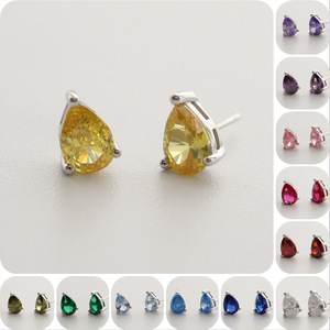 Đồ trang sức cổ điển Birthstone Teardrop lê hình dạng <span class=keywords><strong>CZ</strong></span> 925 sterling Silver Stud Bông tai - Product Image 5
