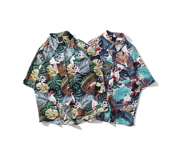 Camisa colorida de desenhos animados, camisa hip hop com manga curta, gola virada para baixo, camisa tropical de aloha para homens